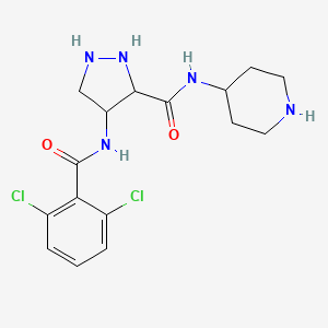 molecular formula C16H21Cl2N5O2 B12357191 4-[(2,6-dichlorobenzoyl)amino]-N-piperidin-4-ylpyrazolidine-3-carboxamide 