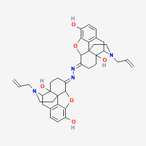 molecular formula C38H42N4O6 B1235724 (7E)-7-[(E)-(4a,9-dihydroxy-3-prop-2-enyl-2,4,5,6,7a,13-hexahydro-1H-4,12-methanobenzofuro[3,2-e]isoquinolin-7-ylidene)hydrazinylidene]-3-prop-2-enyl-2,4,5,6,7a,13-hexahydro-1H-4,12-methanobenzofuro[3,2-e]isoquinoline-4a,9-diol 
