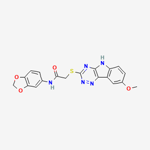 molecular formula C19H15N5O4S B1235732 N-(1,3-benzodioxol-5-yl)-2-[(8-methoxy-5H-[1,2,4]triazino[5,6-b]indol-3-yl)thio]acetamide 