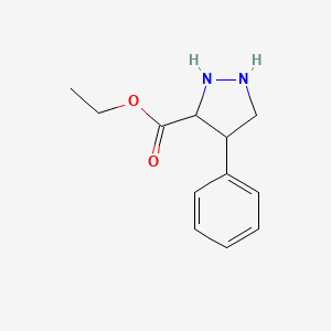 molecular formula C12H16N2O2 B12357368 Ethyl 4-phenylpyrazolidine-3-carboxylate 