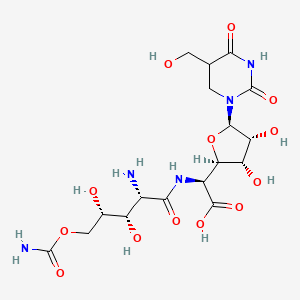 molecular formula C17H27N5O13 B12357519 (2S)-2-[[(2S,3S,4S)-2-amino-5-carbamoyloxy-3,4-dihydroxypentanoyl]amino]-2-[(2R,3S,4R,5R)-3,4-dihydroxy-5-[5-(hydroxymethyl)-2,4-dioxo-1,3-diazinan-1-yl]oxolan-2-yl]acetic acid 