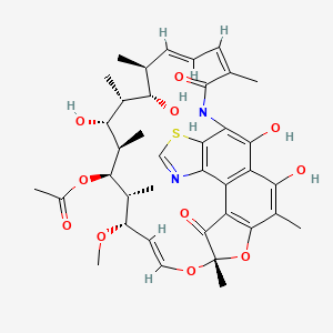 molecular formula C38H46N2O11S B1235759 9,4-(Epoxy[1,11,13]pentadecatrienoimino)furo[2',3':7,8]naphtho[1,2-d]thiazole-10,26(9H)-dione, 16-(acetyloxy)-5,6,18,20-tetrahydroxy-14-methoxy-7,9,15,17,19,21,25-heptamethyl-, (9S,14S,15R,16S,17R,18R,19R,20S,21S)- 