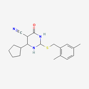 molecular formula C19H25N3OS B12358093 4-Cyclopentyl-2-[(2,5-dimethylphenyl)methylsulfanyl]-6-oxo-1,3-diazinane-5-carbonitrile 