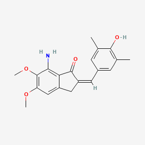 molecular formula C20H21NO4 B1235839 (2Z)-7-amino-2-[(4-hydroxy-3,5-dimethylphenyl)methylidene]-5,6-dimethoxy-3H-inden-1-one 