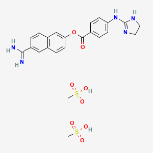 molecular formula C23H27N5O8S2 B1235853 6-Carbamimidoylnaphthalen-2-yl 4-((4,5-dihydro-1H-imidazol-2-yl)amino)benzoate dimethanesulfonate 