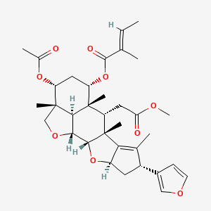 molecular formula C34H44O9 B1235869 [(1R,2S,4R,6R,9R,10S,11R,12S,14R,15R,18R)-14-Acetyloxy-6-(furan-3-yl)-10-(2-methoxy-2-oxoethyl)-7,9,11,15-tetramethyl-3,17-dioxapentacyclo[9.6.1.02,9.04,8.015,18]octadec-7-en-12-yl] (E)-2-methylbut-2-enoate 