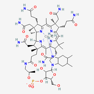 molecular formula C63H98CoN13O14P- B12359189 carbanide;cobalt(3+);[(2R,3S,5S)-5-(5,6-dimethyl-3a,4,5,6,7,7a-hexahydro-2H-benzimidazol-3-id-1-yl)-4-hydroxy-2-(hydroxymethyl)oxolan-3-yl] [(2R)-1-[3-[(1S,2R,3R,4Z,7S,9Z,12S,13S,14Z,17S,18S,19R)-2,13,18-tris(2-amino-2-oxoethyl)-7,12,17-tris(3-amino-3-oxopropyl)-3,5,8,8,13,15,18,19-octamethyl-2,7,12,17-tetrahydro-1H-corrin-21-id-3-yl]propanoylamino]propan-2-yl] phosphate 