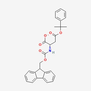 molecular formula C28H26NO6- B12359259 L-Aspartic acid, N-[(9H-fluoren-9-ylmethoxy)carbonyl]-, 4-(1-methyl-1-phenylethyl) ester 