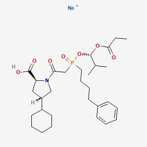 L-Proline,4-cyclohexyl-1-[[(R)-[(1S)-2-methyl-1-(1-oxopropoxy)propoxy](4-phenylbutyl)phosphinyl]acetyl]-, sodium salt, (4S)-