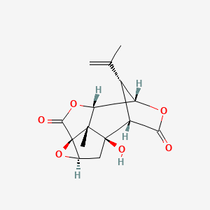 molecular formula C15H16O6 B1235956 (1R,3R,5S,8S,9S,12S,13R,14R)-1-hydroxy-13-methyl-14-prop-1-en-2-yl-4,7,10-trioxapentacyclo[6.4.1.19,12.03,5.05,13]tetradecane-6,11-dione 