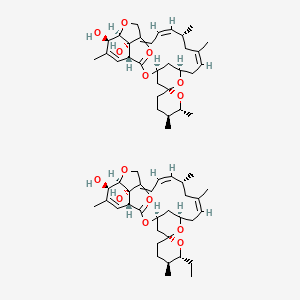 molecular formula C63H90O14 B12359669 (1R,4S,5'S,6R,6'R,8R,10Z,13R,14Z,20R,21R,24S)-21,24-dihydroxy-5',6',11,13,22-pentamethylspiro[3,7,19-trioxatetracyclo[15.6.1.14,8.020,24]pentacosa-10,14,16,22-tetraene-6,2'-oxane]-2-one;(1R,4S,5'S,6R,6'R,8R,10Z,13R,14Z,20R,21R,24S)-6'-ethyl-21,24-dihydroxy-5',11,13,22-tetramethylspiro[3,7,19-trioxatetracyclo[15.6.1.14,8.020,24]pentacosa-10,14,16,22-tetraene-6,2'-oxane]-2-one 