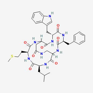 molecular formula C38H48N8O7S B1235976 (1R,4S,7S,10R,13R,16S)-13-(1H-indol-3-ylmethyl)-4-(2-methylpropyl)-7-(2-methylsulfanylethyl)-16-(phenylmethyl)-3,6,9,12,15,18,20-heptazabicyclo[8.8.4]docosane-2,5,8,11,14,17,21-heptone 