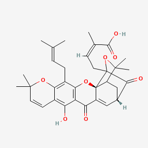 molecular formula C33H36O8 B1235980 (Z)-4-[(2S,17S)-12-hydroxy-8,8,21,21-tetramethyl-5-(3-methylbut-2-enyl)-14,18-dioxo-3,7,20-trioxahexacyclo[15.4.1.02,15.02,19.04,13.06,11]docosa-4(13),5,9,11,15-pentaen-19-yl]-2-methylbut-2-enoic acid 