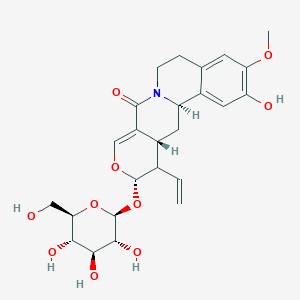 molecular formula C25H31NO10 B1235995 (11S,12aR,13aR)-12-ethenyl-11-(beta-D-glucopyranosyloxy)-2-hydroxy-3-methoxy-5,6,12,12a,13,13a-hexahydro-11H-pyrano[4',3':4,5]pyrido[2,1-a]isoquinolin-8-one 