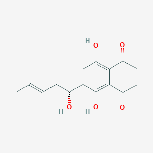 molecular formula C16H16O5 B12360375 1,4-naphthalenedione, 5,8-dihydroxy-2-((1R)-1-hydroxy-4-methyl-3-penten-1-yl)- 