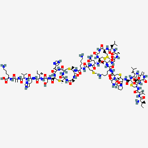 molecular formula C143H230N42O37S7 B12360437 (2S)-6-amino-2-[2-[[(2S)-2-[[(2S)-2-[[(2S,3S)-2-[[(2S)-2-[[(1S,4S,7S,8S,11R,14S,17R,20S)-7-[[(2S)-6-amino-2-[[(2S)-2-[[(2S)-4-amino-2-[[(3R,9S,12R,15S,21R,22S)-21-[[(2S)-6-amino-2-[[(3R,4S,7R,13S)-3-[[(3R,6S,12S,15S)-15-[[(Z)-2-[[(2S,3S)-2-amino-3-methylpentanoyl]amino]but-2-enoyl]amino]-12-[(2S)-butan-2-yl]-9-methylidene-6-(2-methylpropyl)-5,8,11,14-tetraoxo-1-thia-4,7,10,13-tetrazacyclohexadecane-3-carbonyl]amino]-4-methyl-2,9,12-trioxo-5-thia-1,8,11-triazabicyclo[11.3.0]hexadecane-7-carbonyl]amino]hexanoyl]amino]-15,22-dimethyl-12-(2-methylpropyl)-9-(2-methylsulfanylethyl)-5,8,11,14,17,20-hexaoxo-1-thia-4,7,10,13,16,19-hexazacyclodocosane-3-carbonyl]amino]-4-oxobutanoyl]amino]-4-methylsulfanylbutanoyl]amino]hexanoyl]amino]-14-(1H-imidazol-4-ylmethyl)-4,8,20-trimethyl-3,6,12,15,21-pentaoxo-9,19-dithia-2,5,13,16,22-pentazabicyclo[9.9.2]docosane-17-carbonyl]amino]-3-hydroxypropanoyl]amino]-3-methylpentanoyl]amino]-3-(1H-imidazol-4-yl)propanoyl]amino]-3-methylbutanoyl]amino]prop-2-enoylamino]hexanoic acid 