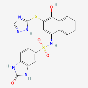 molecular formula C19H14N6O4S2 B12361843 N-[4-hydroxy-3-(1H-1,2,4-triazol-3-ylsulfanyl)naphthalen-1-yl]-2-oxo-2,3-dihydro-1H-benzimidazole-5-sulfonamide 