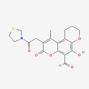 molecular formula C19H19NO6S B12361880 6-hydroxy-1-methyl-3-oxo-2-[2-oxo-2-(1,3-thiazolidin-3-yl)ethyl]-9,10-dihydro-8H-pyrano[3,2-f]chromene-5-carbaldehyde 