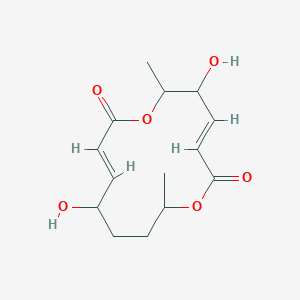 molecular formula C14H20O6 B1236191 (3E,9E)-5,11-dihydroxy-6,14-dimethyl-1,7-dioxacyclotetradeca-3,9-diene-2,8-dione 