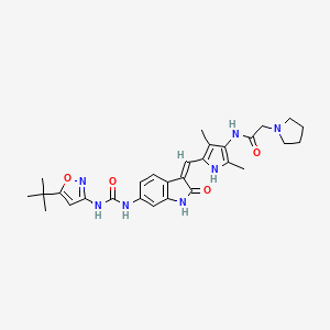 N-[5-[(Z)-[6-[(5-tert-butyl-1,2-oxazol-3-yl)carbamoylamino]-2-oxo-1H-indol-3-ylidene]methyl]-2,4-dimethyl-1H-pyrrol-3-yl]-2-pyrrolidin-1-ylacetamide