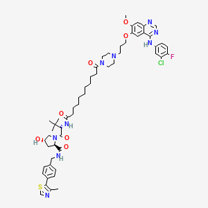 molecular formula C55H71ClFN9O7S B12362218 (2R,4S)-1-[(2S)-2-[[11-[4-[3-[4-(3-chloro-4-fluoroanilino)-7-methoxyquinazolin-6-yl]oxypropyl]piperazin-1-yl]-11-oxoundecanoyl]amino]-3,3-dimethylbutanoyl]-4-hydroxy-N-[[4-(4-methyl-1,3-thiazol-5-yl)phenyl]methyl]pyrrolidine-2-carboxamide 