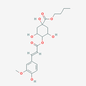 molecular formula C21H28O9 B1236231 4-(Butoxycarbonyl)-2,4,6-trihydroxycyclohexyl (2E)-3-(4-hydroxy-3-methoxyphenyl)prop-2-enoate 