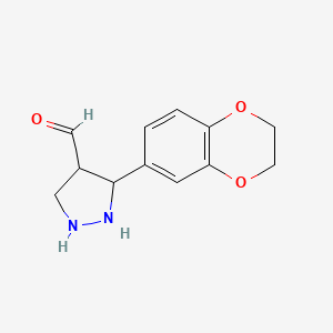 molecular formula C12H14N2O3 B12362494 3-(2,3-Dihydro-1,4-benzodioxin-6-yl)pyrazolidine-4-carbaldehyde 