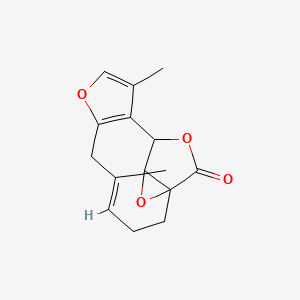 molecular formula C15H16O4 B1236266 2H-10,1a-(Epoxymethano)oxireno[4,5]cyclodeca[1,2-b]furan-12-one, 3,6,10,10a-tetrahydro-5,9-dimethyl-, [1aS-(1aR*,4E,10R*,10aR*)]- 