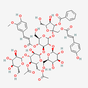 molecular formula C60H74O34 B12362666 [(2S,3S,4R,5R)-2-[(2R,3R,4S,5R,6R)-4-[(2S,3R,4R,5R,6R)-5-acetyloxy-6-(acetyloxymethyl)-3-hydroxy-4-[(2S,3R,4S,5S,6R)-3,4,5-trihydroxy-6-(hydroxymethyl)oxan-2-yl]oxyoxan-2-yl]oxy-5-[(E)-3-(4-hydroxy-3-methoxyphenyl)prop-2-enoyl]oxy-6-(hydroxymethyl)-3-[(2S,3R,4S,5S,6R)-3,4,5-trihydroxy-6-(hydroxymethyl)oxan-2-yl]oxyoxan-2-yl]oxy-4-hydroxy-5-(hydroxymethyl)-2-[[(E)-3-(4-hydroxyphenyl)prop-2-enoyl]oxymethyl]oxolan-3-yl] benzoate 