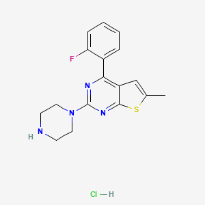 molecular formula C17H18ClFN4S B12362699 Thieno(2,3-d)pyrimidine, 4-(2-fluorophenyl)-6-methyl-2-(1-piperazinyl)-, monohydrochloride CAS No. 99487-26-0