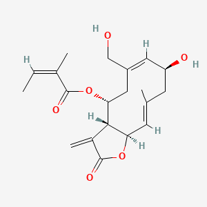 molecular formula C20H26O6 B1236270 [(3aR,4R,6E,8S,10E,11aR)-8-hydroxy-6-(hydroxymethyl)-10-methyl-3-methylidene-2-oxo-3a,4,5,8,9,11a-hexahydrocyclodeca[b]furan-4-yl] (Z)-2-methylbut-2-enoate 