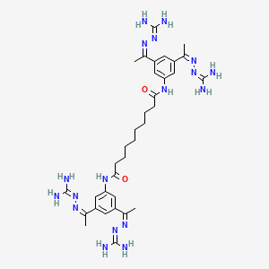 molecular formula C34H52N18O2 B1236278 N,N'-bis[3,5-bis[(Z)-N-(diaminomethylideneamino)-C-methylcarbonimidoyl]phenyl]decanediamide 
