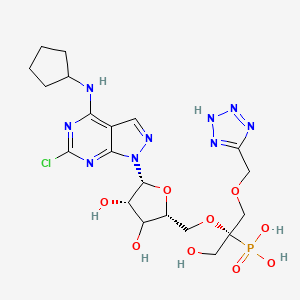 molecular formula C20H29ClN9O9P B12362824 [(2S)-2-[[(2R,4S,5R)-5-[6-chloro-4-(cyclopentylamino)pyrazolo[3,4-d]pyrimidin-1-yl]-3,4-dihydroxyoxolan-2-yl]methoxy]-1-hydroxy-3-(2H-tetrazol-5-ylmethoxy)propan-2-yl]phosphonic acid 