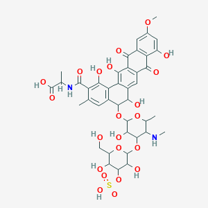 molecular formula C41H46N2O22S B123632 2-[[5-[4-[3,5-二羟基-6-(羟甲基)-4-磺酰氧氧杂-2-基]氧基-3-羟基-6-甲基-5-(甲基氨基)氧杂-2-基]氧基-1,6,9,14-四羟基-11-甲氧基-3-甲基-8,13-二氧代-5,6-二氢苯并[a]四并苯-2-羰基]氨基]丙酸 CAS No. 146446-02-8