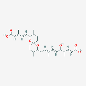 molecular formula C29H42O7 B1236338 10-[8-(4-Carboxy-3-methylbuta-1,3-dienyl)-3,9-dimethyl-1,7-dioxaspiro[5.5]undec-2-yl]-5-hydroxy-4,8-dimethyldeca-2,6,8-trienoic acid 