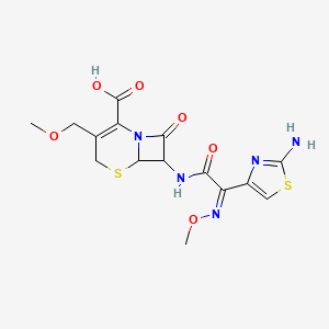 molecular formula C15H17N5O6S2 B1236348 7-[[(2Z)-2-(2-amino-1,3-thiazol-4-yl)-2-methoxyiminoacetyl]amino]-3-(methoxymethyl)-8-oxo-5-thia-1-azabicyclo[4.2.0]oct-2-ene-2-carboxylic acid 