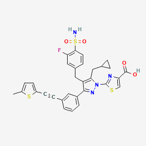 2-[5-(cyclopropylmethyl)-4-[(3-fluoro-4-sulfamoylphenyl)methyl]-3-[3-[2-(5-methylthiophen-2-yl)ethynyl]phenyl]pyrazol-1-yl]-1,3-thiazole-4-carboxylic acid