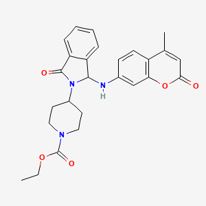 molecular formula C26H27N3O5 B1236419 4-[1-[(4-methyl-2-oxo-1-benzopyran-7-yl)amino]-3-oxo-1H-isoindol-2-yl]-1-piperidinecarboxylic acid ethyl ester 