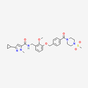 5-cyclopropyl-N-[[2-methoxy-3-[[4-(4-methylsulfonylpiperazine-1-carbonyl)phenyl]methoxy]phenyl]methyl]-2-methylpyrazole-3-carboxamide