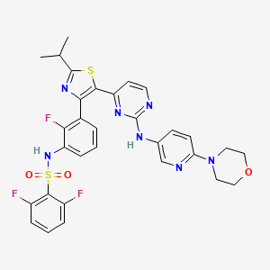 molecular formula C31H28F3N7O3S2 B12364345 2,6-difluoro-N-[2-fluoro-3-[5-[2-[(6-morpholin-4-ylpyridin-3-yl)amino]pyrimidin-4-yl]-2-propan-2-yl-1,3-thiazol-4-yl]phenyl]benzenesulfonamide 