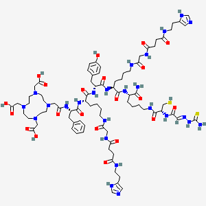 molecular formula C80H119N25O21S2 B12364493 2-[4-[2-[[(2S)-1-[[(2S)-1-[[(2R)-1-[[(2S)-1-[[(2S)-1-amino-6-[[(2R)-2-[[(2E)-2-(carbamothioylhydrazinylidene)acetyl]amino]-3-sulfanylpropanoyl]amino]-1-oxohexan-2-yl]amino]-6-[[2-[[4-[2-(1H-imidazol-5-yl)ethylamino]-4-oxobutanoyl]amino]acetyl]amino]-1-oxohexan-2-yl]amino]-3-(4-hydroxyphenyl)-1-oxopropan-2-yl]amino]-6-[[2-[[4-[2-(1H-imidazol-5-yl)ethylamino]-4-oxobutanoyl]amino]acetyl]amino]-1-oxohexan-2-yl]amino]-1-oxo-3-phenylpropan-2-yl]amino]-2-oxoethyl]-7,10-bis(carboxymethyl)-1,4,7,10-tetrazacyclododec-1-yl]acetic acid 