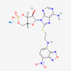 molecular formula C18H17N9NaO9PS B12364798 sodium;(4aR,6R,7R,7aS)-6-[6-amino-8-[2-[(4-nitro-2,1,3-benzoxadiazol-7-yl)amino]ethylsulfanyl]purin-9-yl]-2-oxido-2-oxo-4a,6,7,7a-tetrahydro-4H-furo[3,2-d][1,3,2]dioxaphosphinin-7-ol 