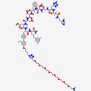 molecular formula C94H136FN21O25 B12364805 (3S)-4-[[(2S)-1-[[(2S)-1-amino-5-(3,5-dimethylphenyl)-1-oxopentan-2-yl]amino]-3-[4-[4-[4-[4-[2-[2-[2-[2-[2-[2-[2-(2-aminoethoxy)ethoxy]ethoxy]ethoxy]ethoxy]ethoxy]ethoxy]ethoxymethyl]triazol-1-yl]butoxy]-2-ethylphenyl]phenyl]-1-oxopropan-2-yl]amino]-3-[[(2S)-2-[[(2S,3R)-2-[[3-(2-fluorophenyl)-2-[[(2S,3R)-3-hydroxy-2-[[2-[[(2S)-2-[[3-[2-(1H-imidazol-5-yl)ethylamino]-2,2-dimethyl-3-oxopropanoyl]amino]-3-(2H-tetrazol-5-yl)propanoyl]amino]acetyl]amino]butanoyl]amino]-2-methylpropanoyl]amino]-3-hydroxybutanoyl]amino]-3-hydroxypropanoyl]amino]-4-oxobutanoic acid 