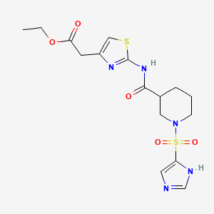 molecular formula C16H21N5O5S2 B1236503 2-[2-[[[1-(1H-咪唑-5-磺酰基)-3-哌啶基]-氧甲基]氨基]-4-噻唑基]乙酸乙酯 