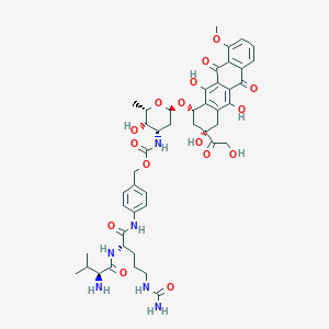 molecular formula C46H56N6O16 B12365474 [4-[[(2S)-2-[[(2S)-2-amino-3-methylbutanoyl]amino]-5-(carbamoylamino)pentanoyl]amino]phenyl]methyl N-[(2S,3S,4S,6R)-3-hydroxy-2-methyl-6-[[(1S,3S)-3,5,12-trihydroxy-3-(2-hydroxyacetyl)-10-methoxy-6,11-dioxo-2,4-dihydro-1H-tetracen-1-yl]oxy]oxan-4-yl]carbamate 