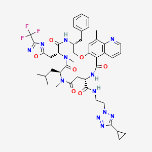 (4R,7R,10S,14S)-4-benzyl-N-[2-(5-cyclopropyltetrazol-2-yl)ethyl]-8,11,24-trimethyl-10-(2-methylpropyl)-6,9,12,16-tetraoxo-7-[[3-(trifluoromethyl)-1,2,4-oxadiazol-5-yl]methyl]-2-oxa-5,8,11,15,22-pentazatricyclo[15.8.0.018,23]pentacosa-1(17),18(23),19,21,24-pentaene-14-carboxamide