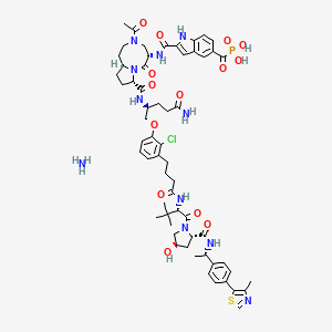 [2-[[(5S,8S,10aR)-3-acetyl-8-[[(2S)-5-amino-1-[2-chloro-3-[4-[[(2S)-1-[(2S,4R)-4-hydroxy-2-[[(1S)-1-[4-(4-methyl-1,3-thiazol-5-yl)phenyl]ethyl]carbamoyl]pyrrolidin-1-yl]-3,3-dimethyl-1-oxobutan-2-yl]amino]-4-oxobutyl]phenoxy]-5-oxopentan-2-yl]carbamoyl]-6-oxo-1,2,4,5,8,9,10,10a-octahydropyrrolo[1,2-a][1,5]diazocin-5-yl]carbamoyl]-1H-indole-5-carbonyl]phosphonic acid;azane