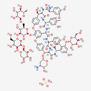 methyl (1S,2R,18R,19R,22R,34S,37R,40R,52S)-22-amino-2-[(2S,4R,5R)-4-amino-5-hydroxyoxan-2-yl]oxy-64-[(2S,3R,4S,5S,6R)-3-[(2R,3S,4S,5S,6R)-4,5-dihydroxy-6-(hydroxymethyl)-3-[(2S,3S,4R,5R)-3,4,5-trihydroxyoxan-2-yl]oxyoxan-2-yl]oxy-4,5-dihydroxy-6-[[(2R,3R,4R,5R,6S)-3,4,5-trihydroxy-6-methyloxan-2-yl]oxymethyl]oxan-2-yl]oxy-18,26,31,44,49-pentahydroxy-30-methyl-21,35,38,54,56,59-hexaoxo-47-[(2S,3S,4S,5S,6R)-3,4,5-trihydroxy-6-(hydroxymethyl)oxan-2-yl]oxy-7,13,28-trioxa-20,36,39,53,55,58-hexazaundecacyclo[38.14.2.23,6.214,17.219,34.18,12.123,27.129,33.141,45.010,37.046,51]hexahexaconta-3(66),4,6(65),8,10,12(64),14(63),15,17(62),23(61),24,26,29(60),30,32,41(57),42,44,46(51),47,49-henicosaene-52-carboxylate;sulfuric acid