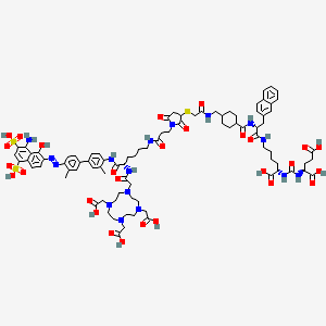 (2S)-2-[[(1S)-5-[[(2R)-2-[[4-[[[2-[1-[3-[[(5S)-6-[4-[4-[(8-amino-1-hydroxy-5,7-disulfonaphthalen-2-yl)diazenyl]-3-methylphenyl]-2-methylanilino]-6-oxo-5-[[2-[4,7,10-tris(carboxymethyl)-1,4,7,10-tetrazacyclododec-1-yl]acetyl]amino]hexyl]amino]-3-oxopropyl]-2,5-dioxopyrrolidin-3-yl]sulfanylacetyl]amino]methyl]cyclohexanecarbonyl]amino]-3-naphthalen-2-ylpropanoyl]amino]-1-carboxypentyl]carbamoylamino]pentanedioic acid