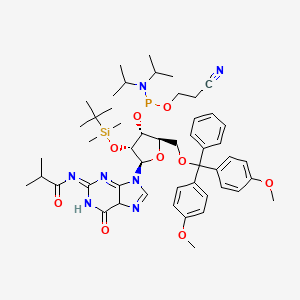 molecular formula C50H68N7O9PSi B12365995 N-[9-[(2R,3R,4R,5R)-5-[[bis(4-methoxyphenyl)-phenylmethoxy]methyl]-3-[tert-butyl(dimethyl)silyl]oxy-4-[2-cyanoethoxy-[di(propan-2-yl)amino]phosphanyl]oxyoxolan-2-yl]-6-oxo-5H-purin-2-ylidene]-2-methylpropanamide 